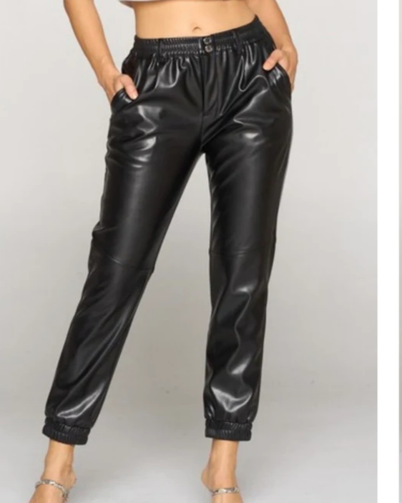 Shein Faux Leather Dark Green Joggers M